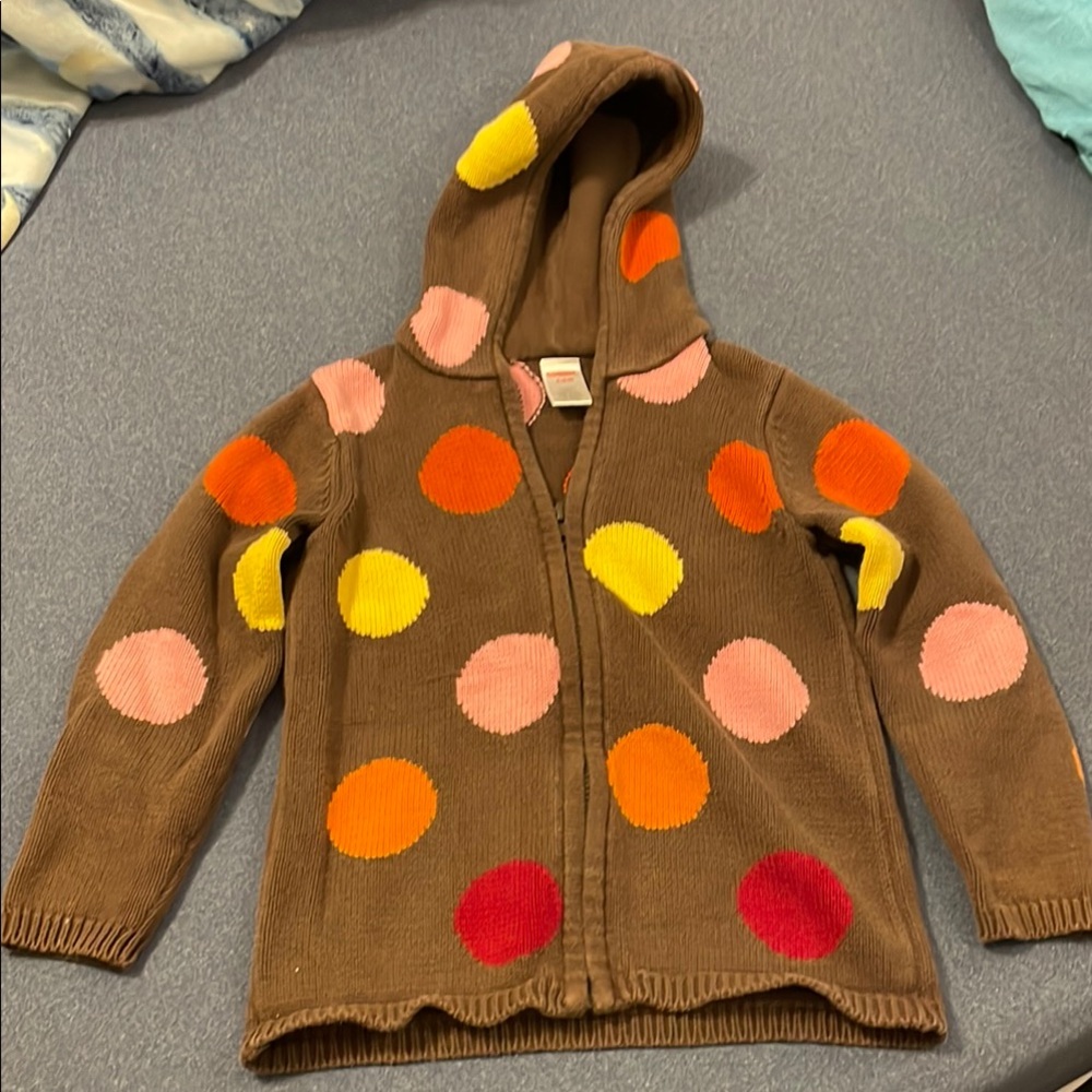 Brown Hoodie with Vibrant Polka Dots